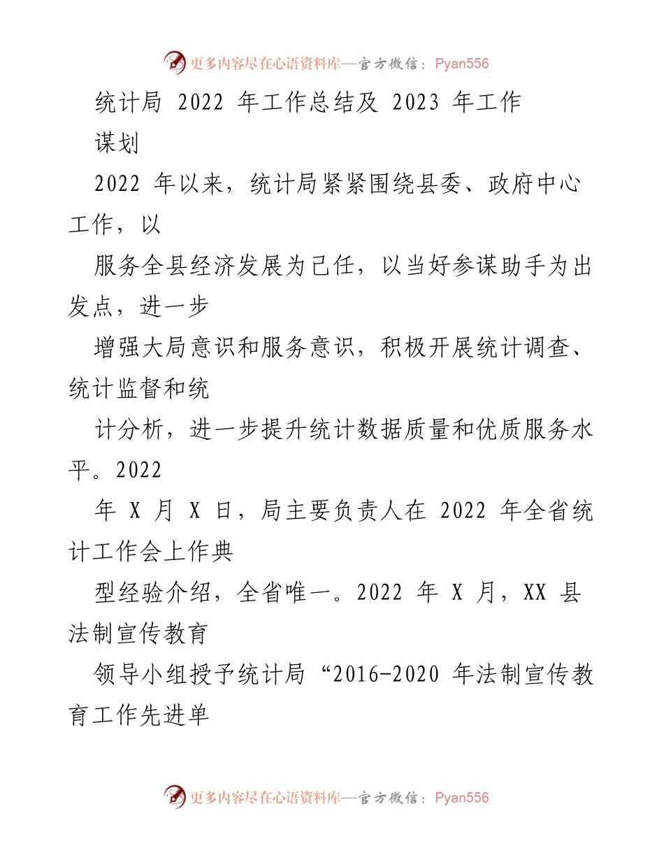 [工作总结] 统计局工作会议 - 2022年统计局工作总结与2023年工作规划.docx_第1页