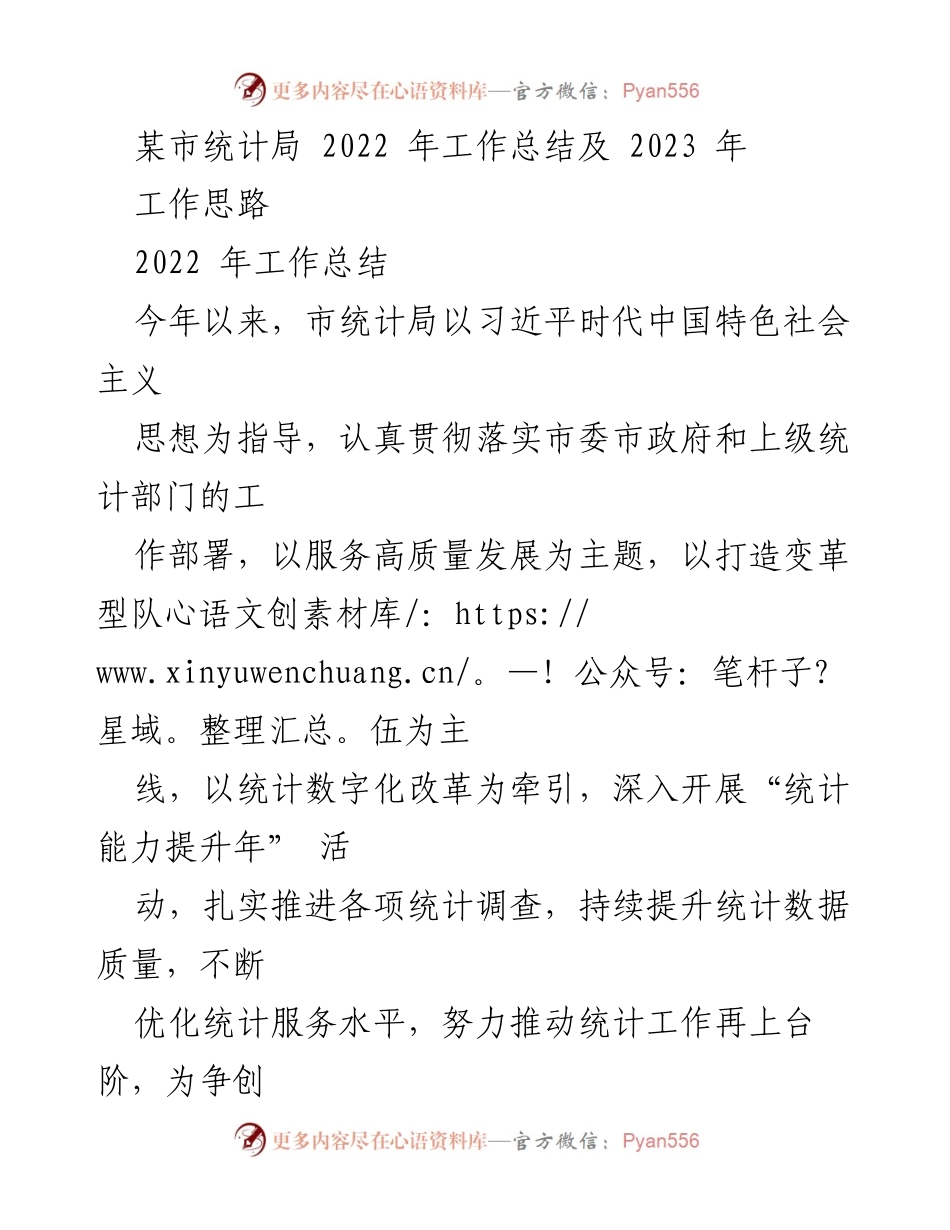 [工作总结] 统计局 - 2022年工作总结及2023年工作思路.docx_第1页