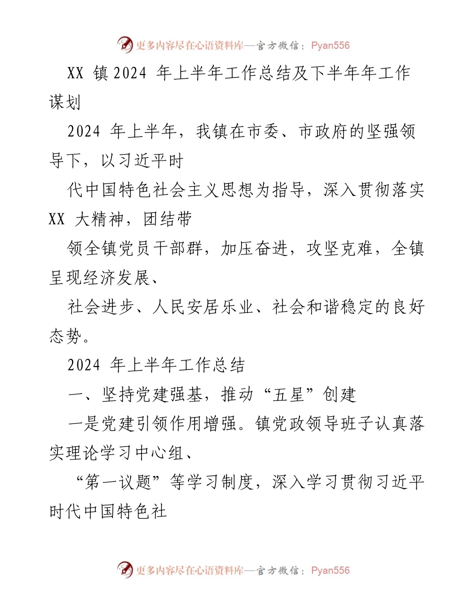 [工作总结] 镇政府 - 2024年上半年工作总结及下半年工作谋划.docx_第1页