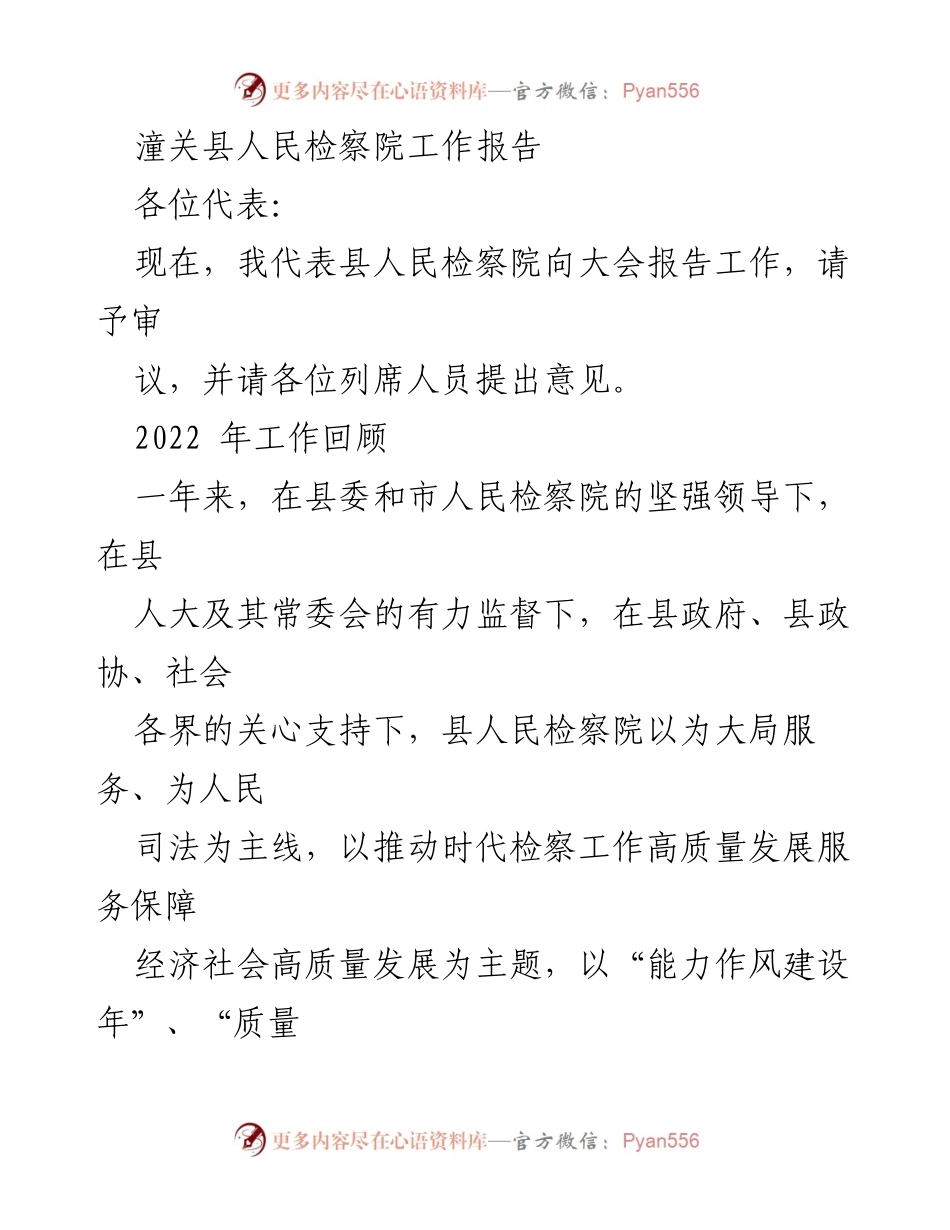 [工作报告] 大会 - 潼关县人民检察院2022年工作总结报告.docx_第1页