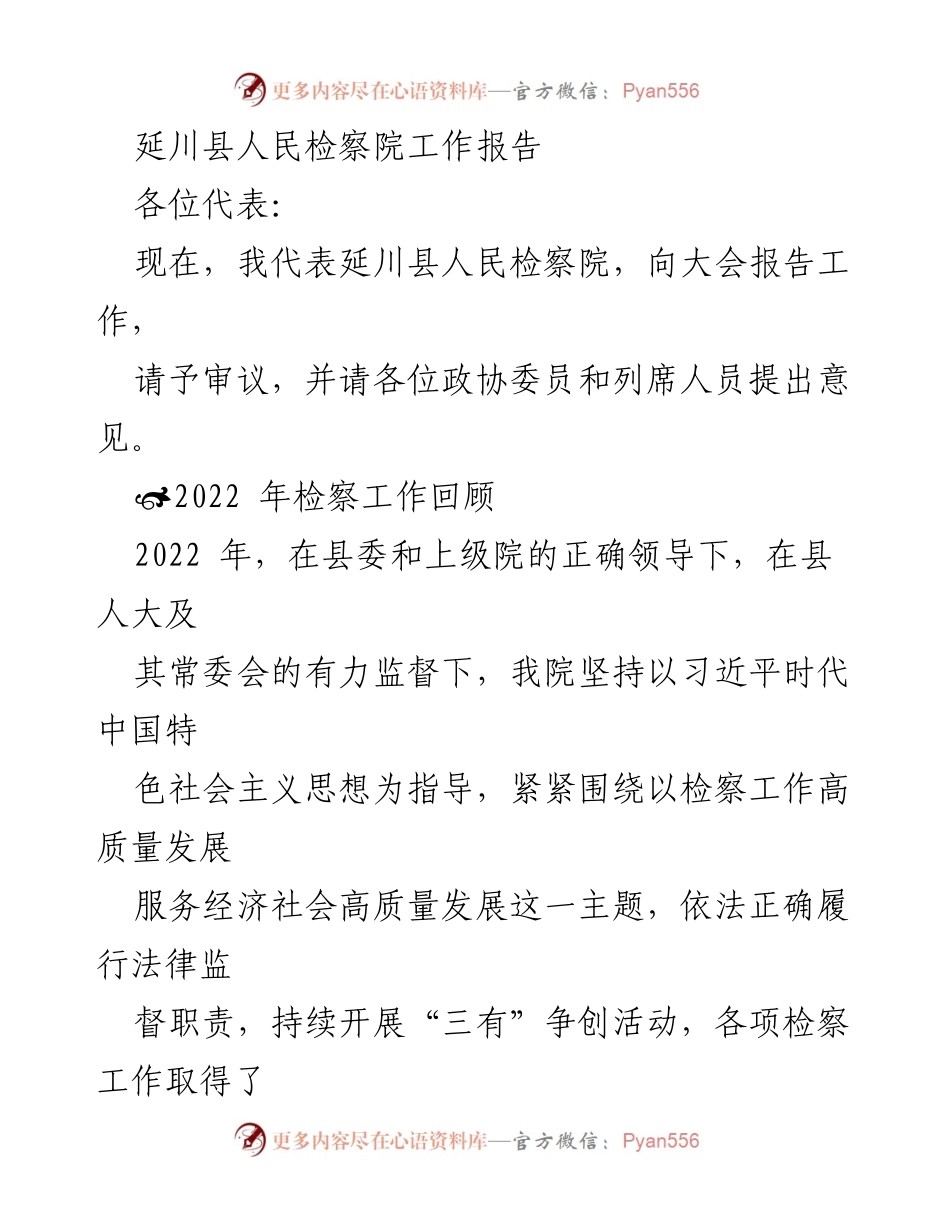 [工作报告] 大会 - 延川县人民检察院2022年工作总结报告.docx_第1页