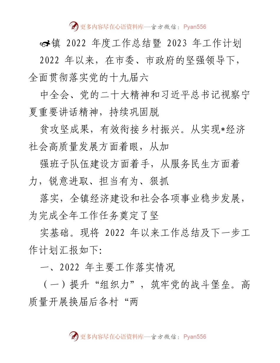 [工作总结] 镇年度工作会议 - 2022年度工作总结及2023年工作计划.docx_第1页