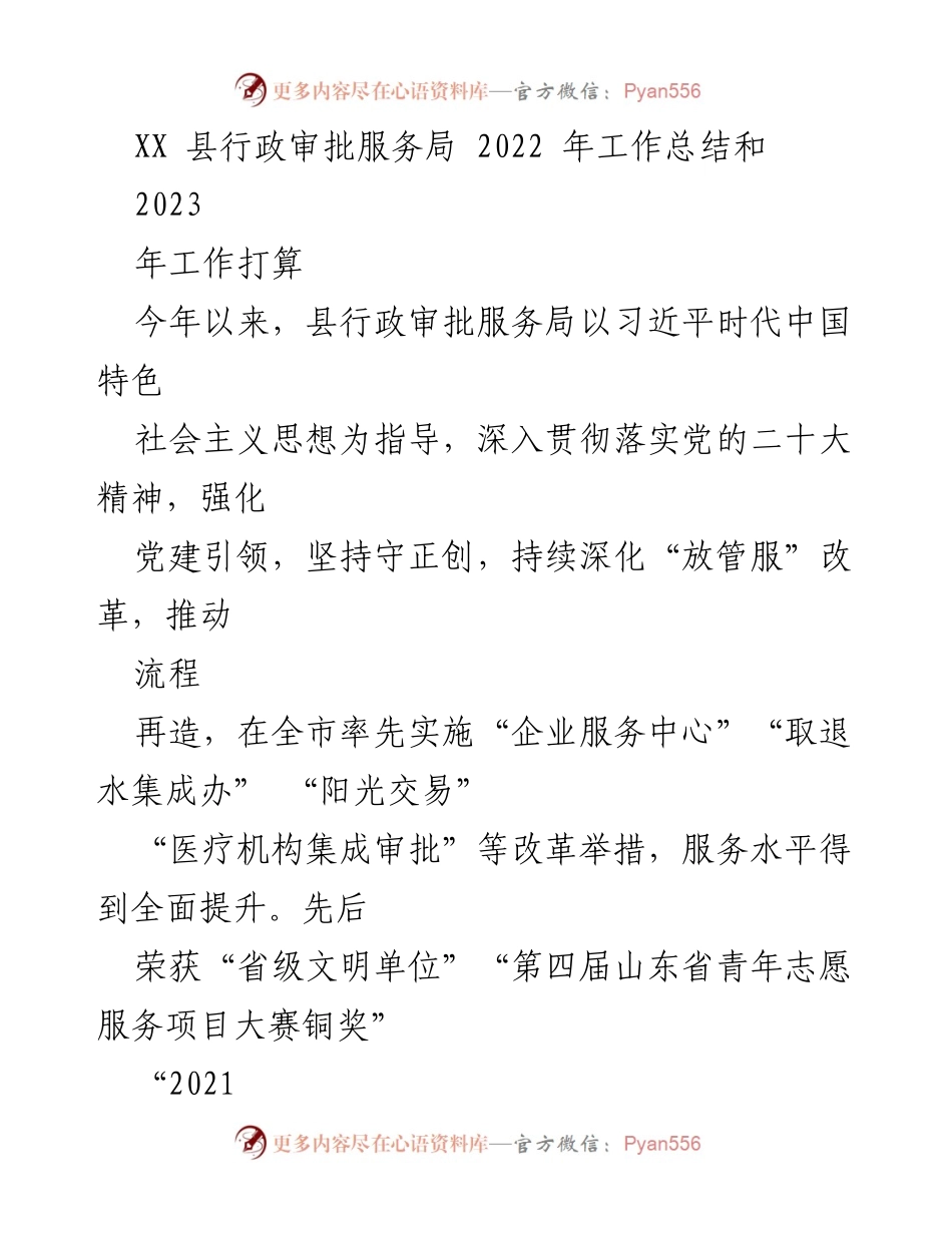 [工作总结] 行政审批服务局 - 2022年工作总结与2023年工作计划.docx_第1页