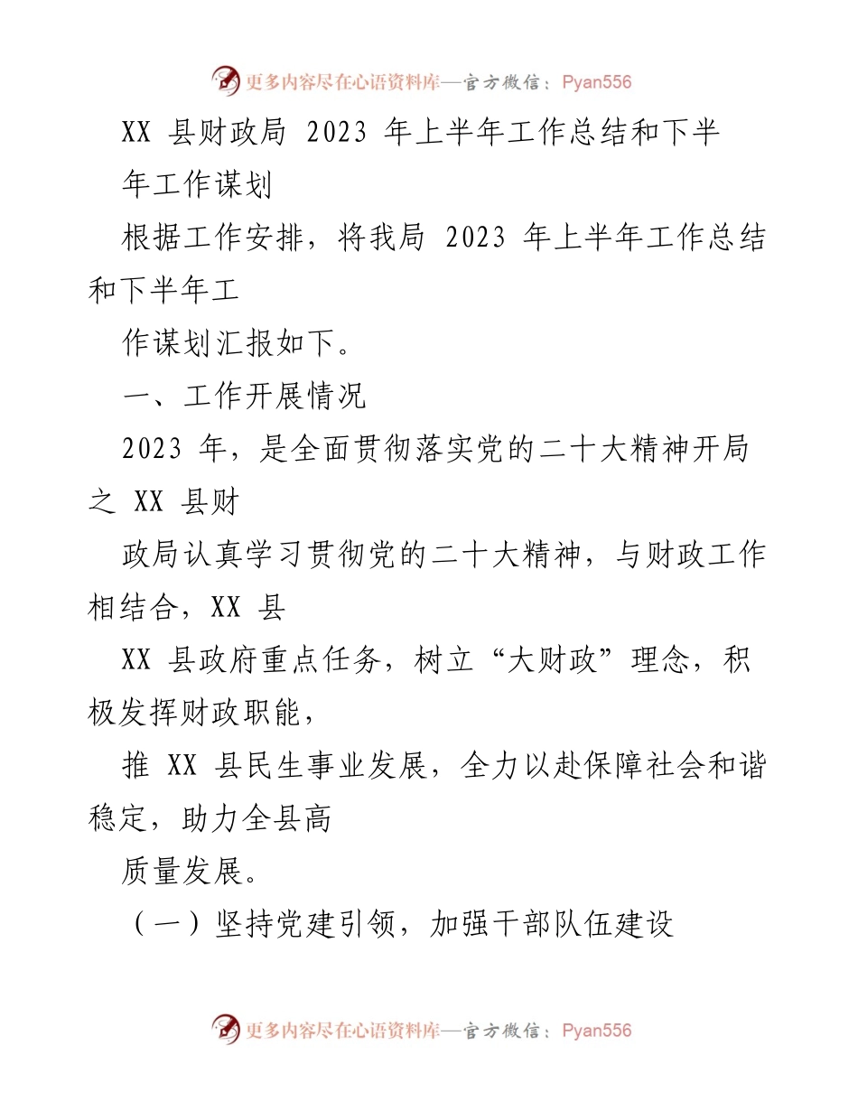 [工作总结] 财政局 - 2023年上半年工作总结与下半年谋划.docx_第1页