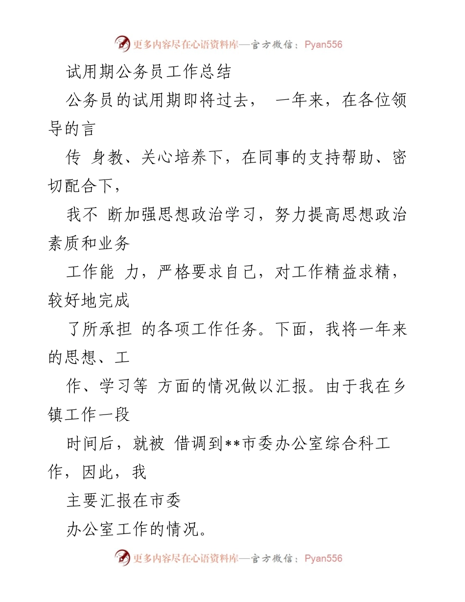 [工作总结] 试用期公务员 - 试用期工作总结报告.docx_第1页