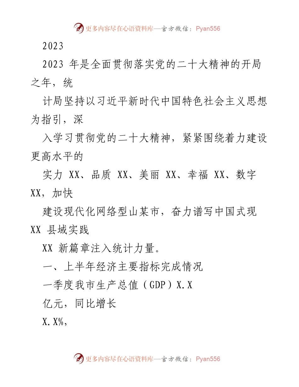 [工作总结] 统计局工作会议 - 2023年上半年经济指标及统计工作推进总结.docx_第1页