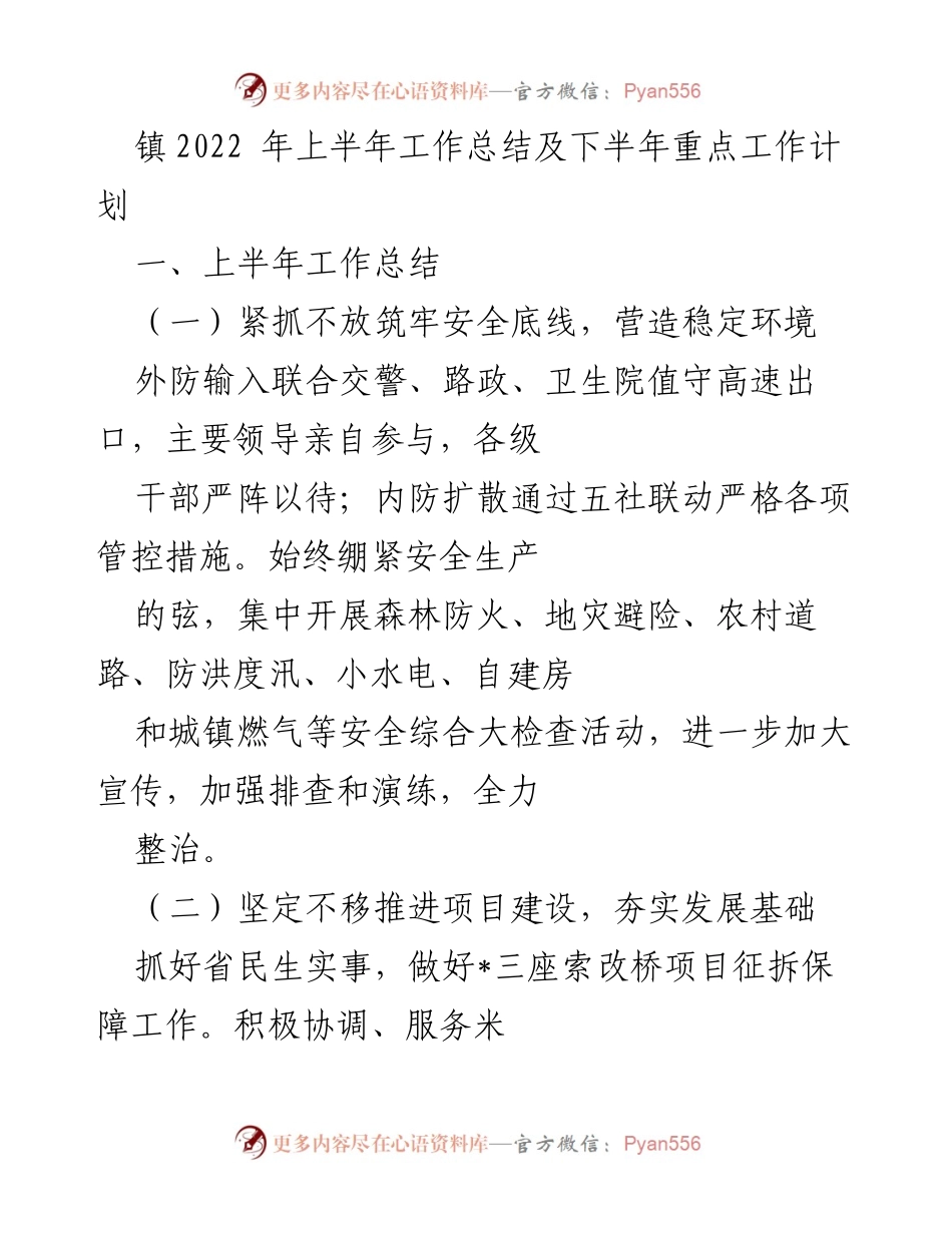 [工作总结] 镇政府 - 2022年上半年工作总结与下半年工作计划_1.docx_第1页
