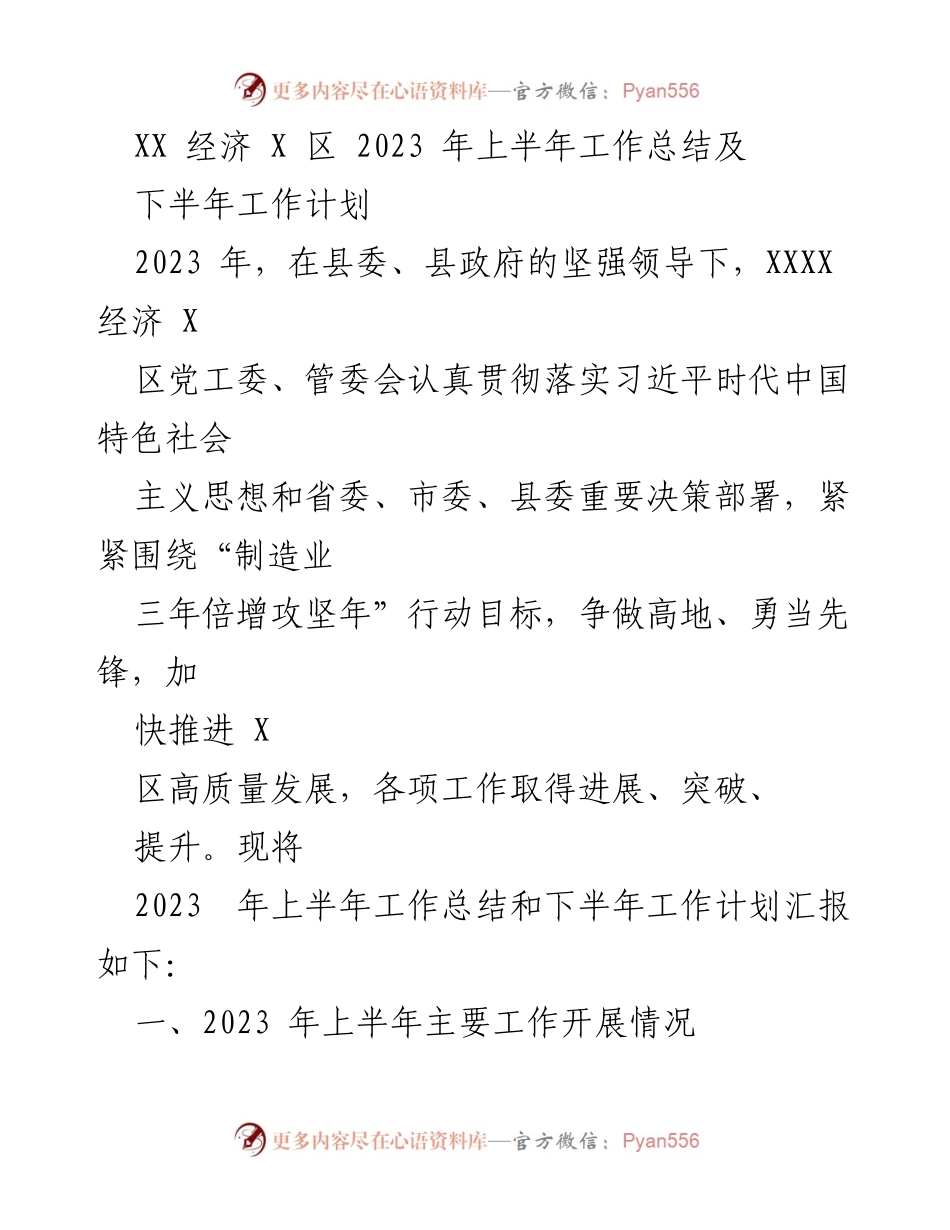 [工作总结] 经济发展 - XX经济X区2023年上半年工作总结及下半年工作计划.docx_第1页