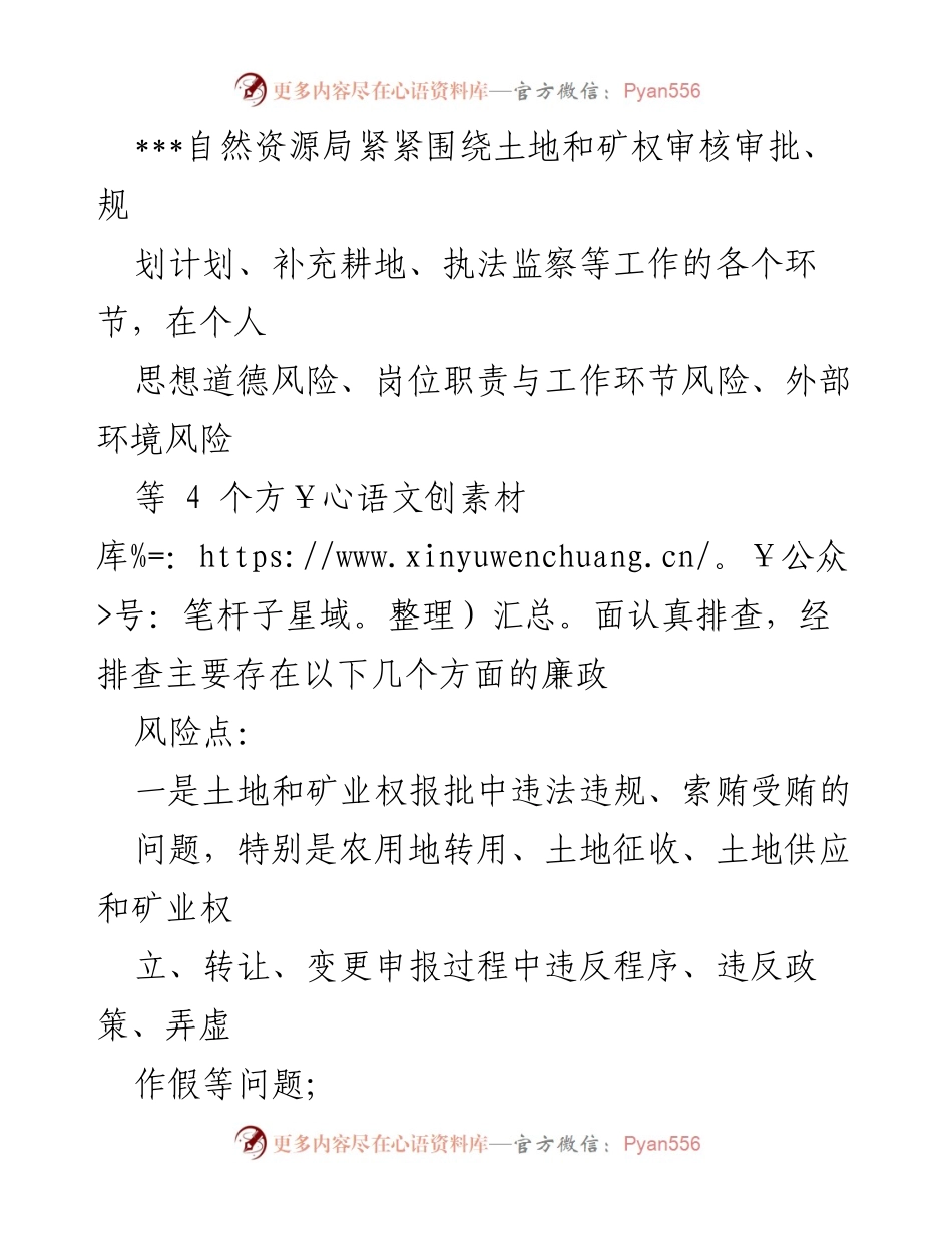 [工作总结] 自然资源局 - 廉政风险排查与整改措施总结.docx_第1页