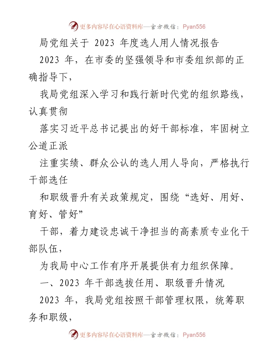 [工作总结] 选人用人情况 - 2023年度选人用人工作总结报告_1.docx_第1页