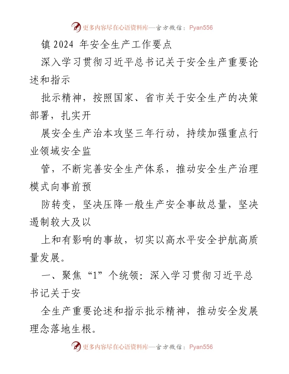 [工作总结] 镇安全生产工作会议 - 2024年安全生产工作要点及实施方案.docx_第1页