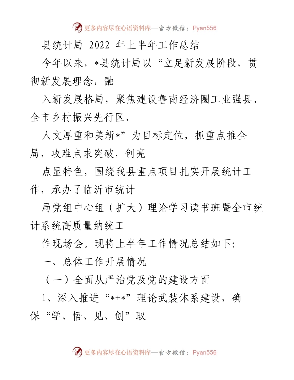 [工作总结] 统计局 - 2022年上半年工作总结报告.docx_第1页