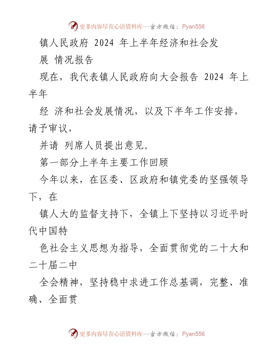 [工作总结] 镇人民政府会议 - 2024年上半年经济社会发展情况报告.docx_第1页