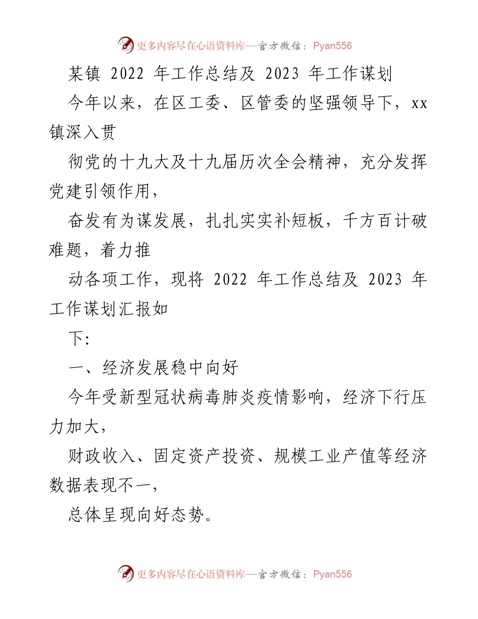 [工作总结] 镇级工作会议 - 2022年工作总结与2023年发展规划.docx_第1页
