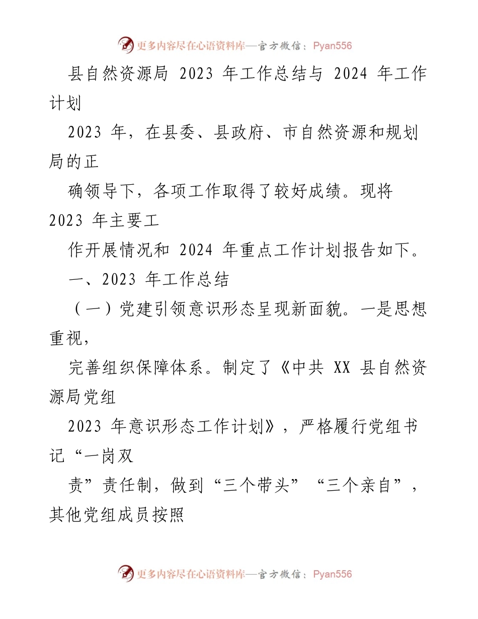 [工作总结] 自然资源局 - 2023年工作总结与2024年工作计划_1.docx_第1页