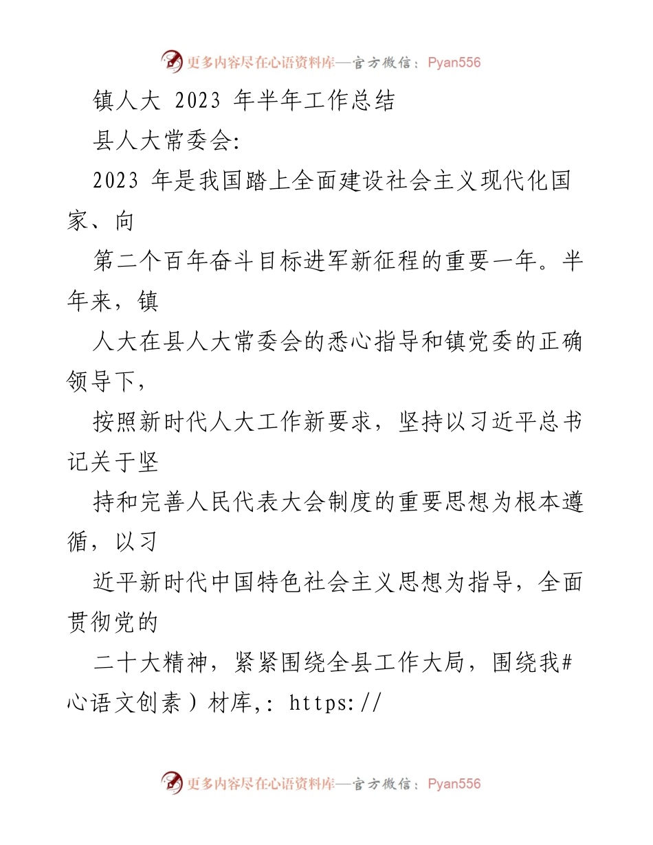 [工作总结] 镇人大 - 2023年半年工作总结与成效分析.docx_第1页