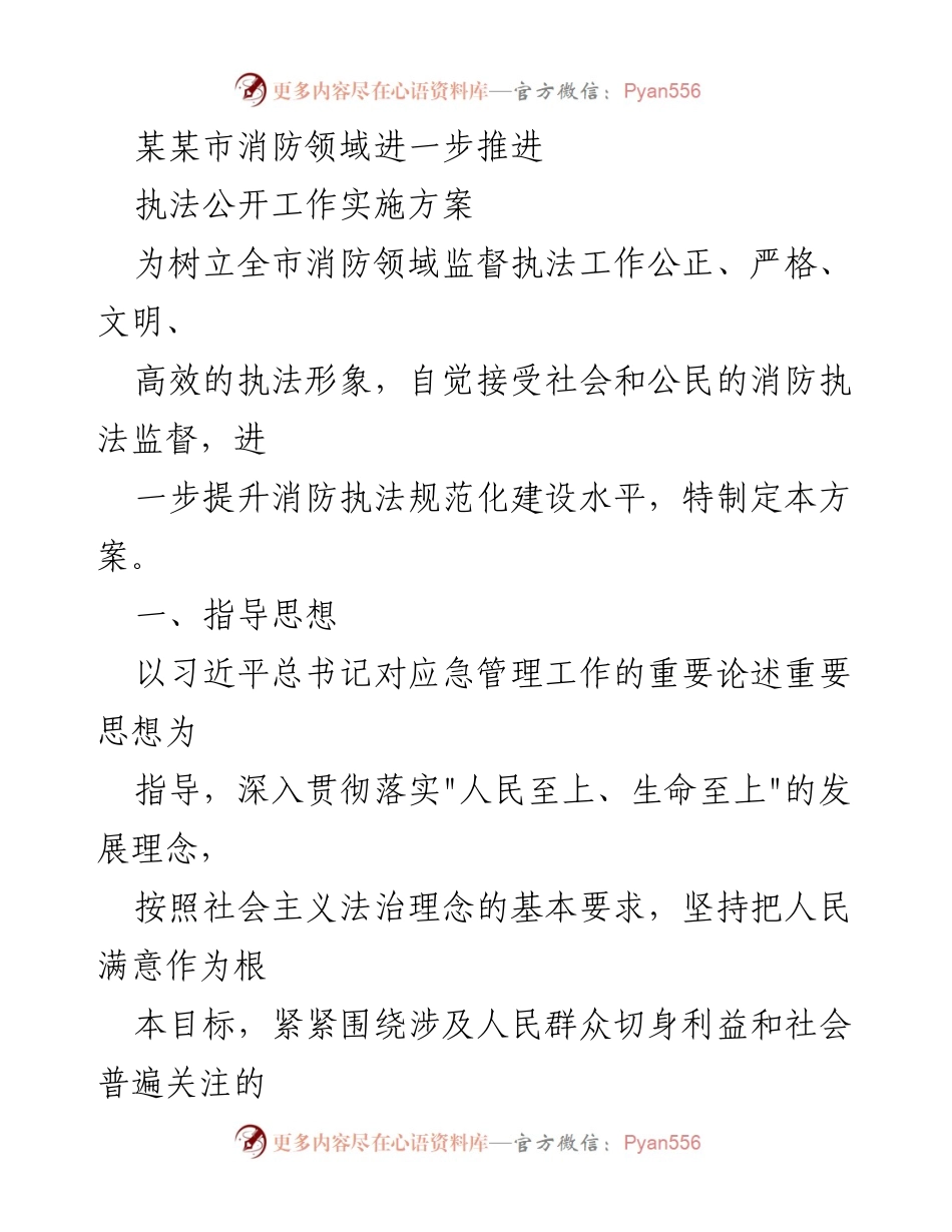 [工作方案] 消防执法 - 推进消防领域执法公开工作实施方案.docx_第1页