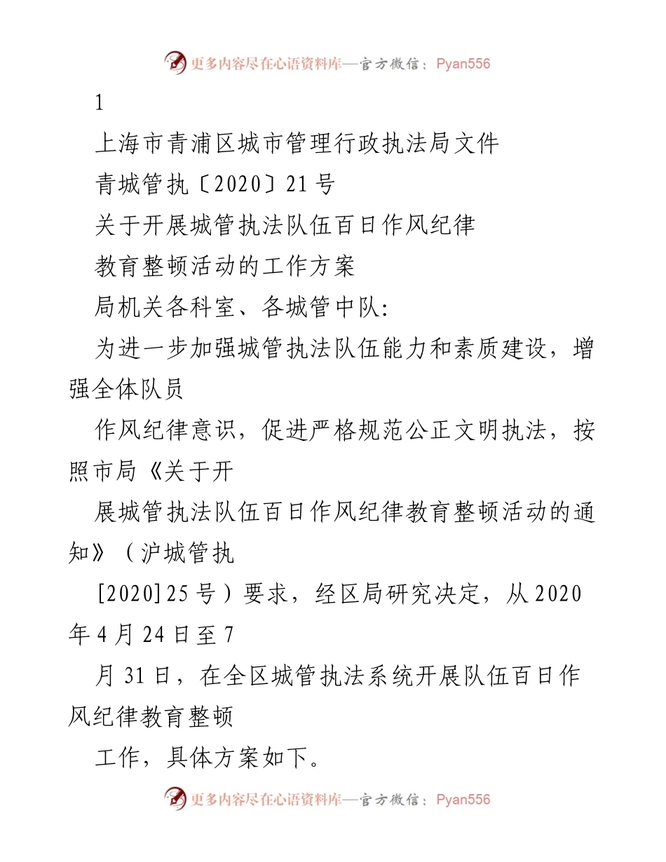 [工作方案] 城管执法队伍 - 开展城管执法队伍百日作风纪律教育整顿活动的方案.docx_第1页