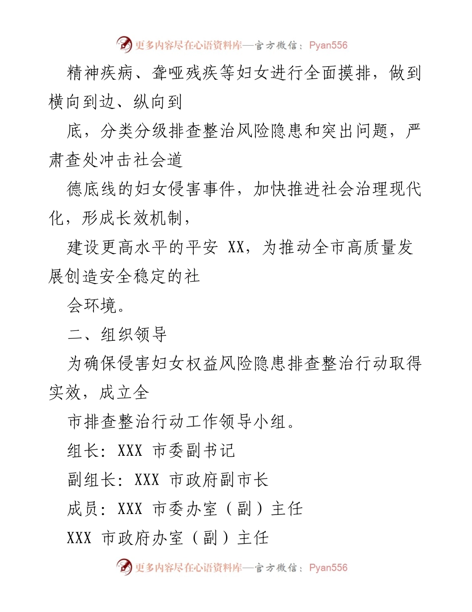 [工作方案] 政府行动 - XX市侵害妇女权益风险隐患排查整治行动方案.docx_第2页