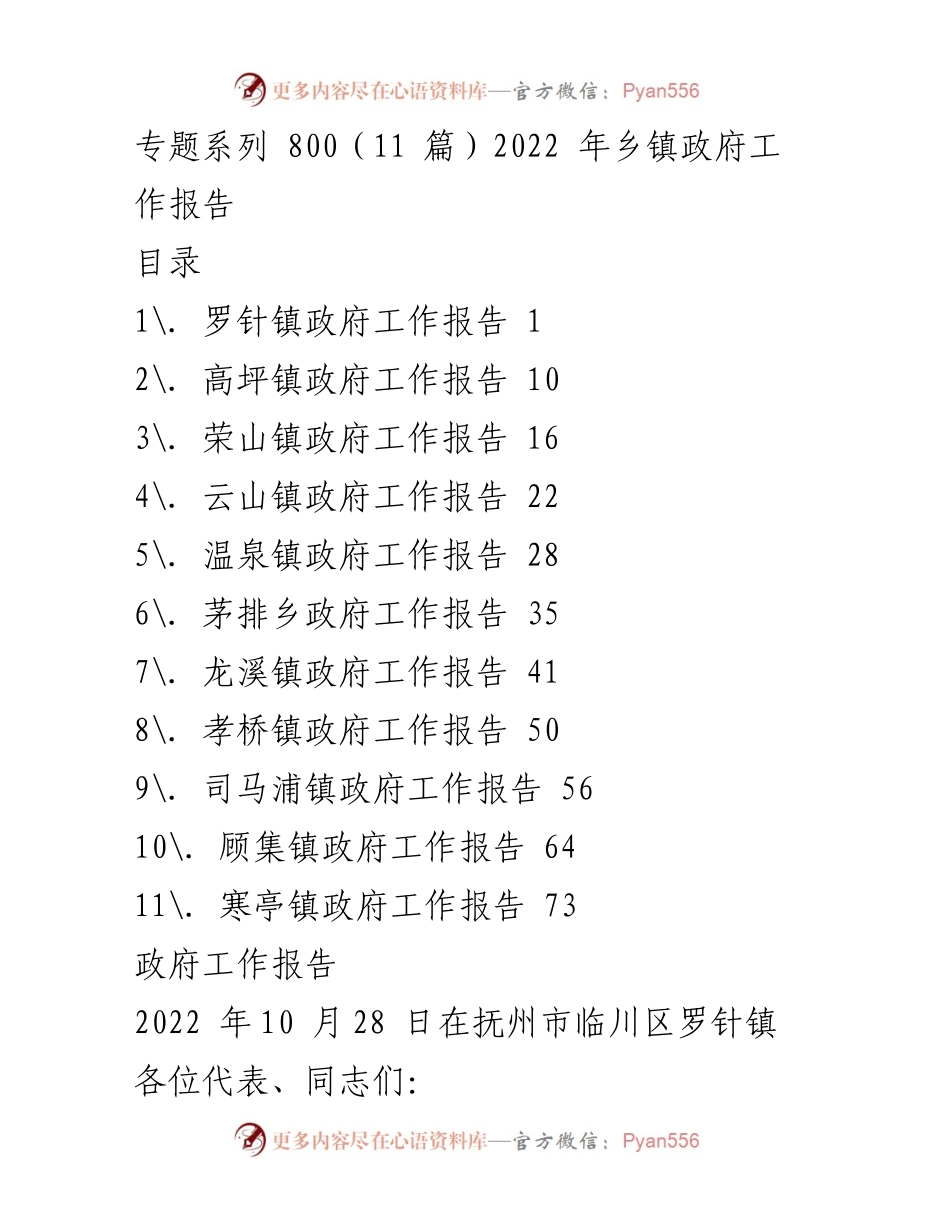 [工作报告] 镇政府会议 - 2022年罗针镇政府工作总结报告.docx_第1页