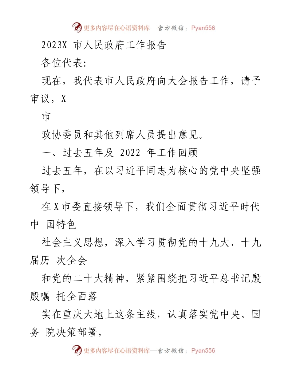 [工作报告] 政府大会 - 2023年X市人民政府工作总结报告.docx_第1页