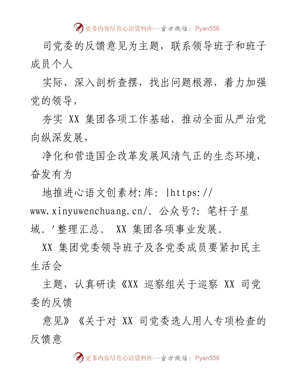 [工作方案] 党委会议 - 国有企业党委巡察整改专题民主生活会工作方案.docx_第2页