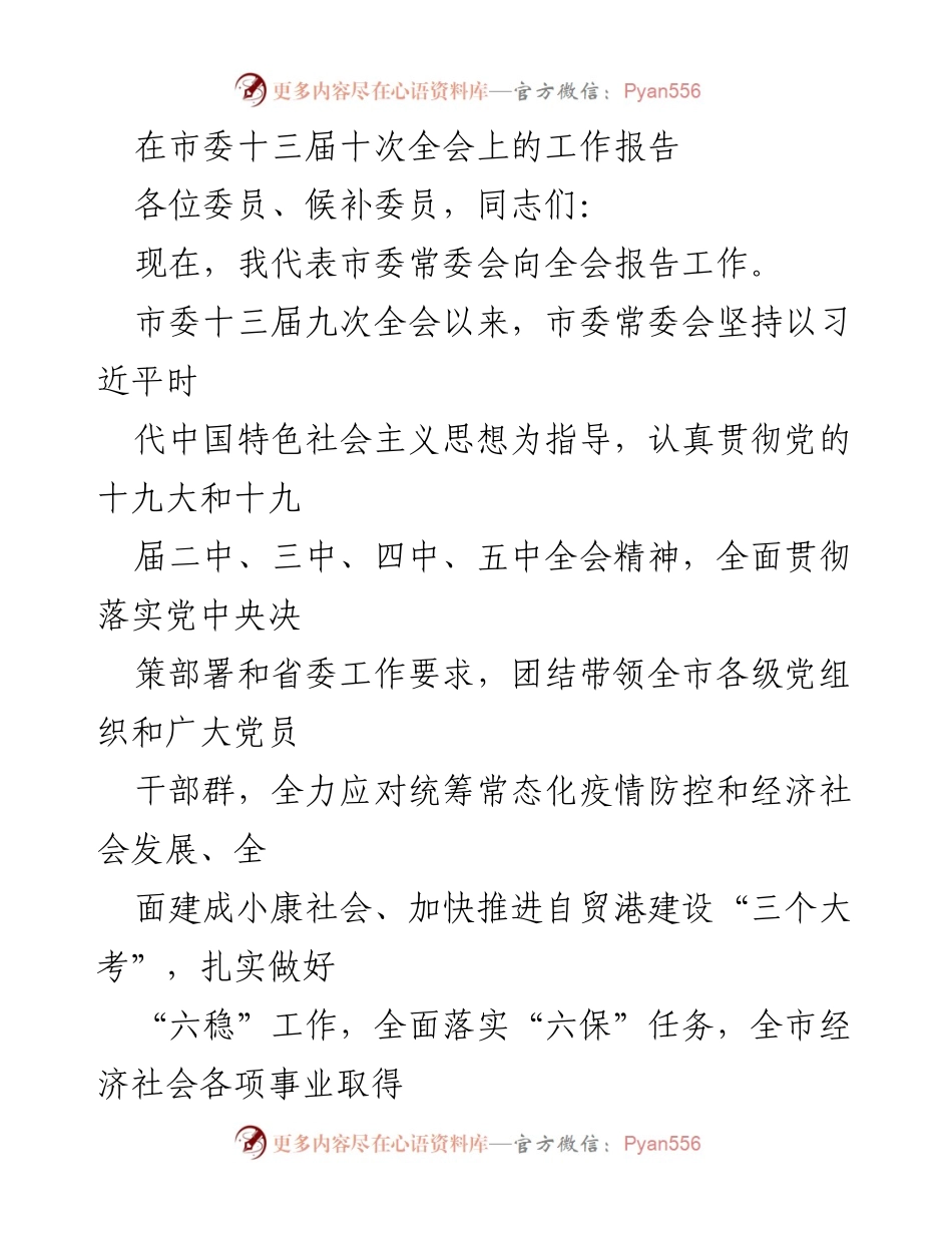 [工作报告] 市委全会 - 市委常委会工作报告及成就总结.docx_第1页