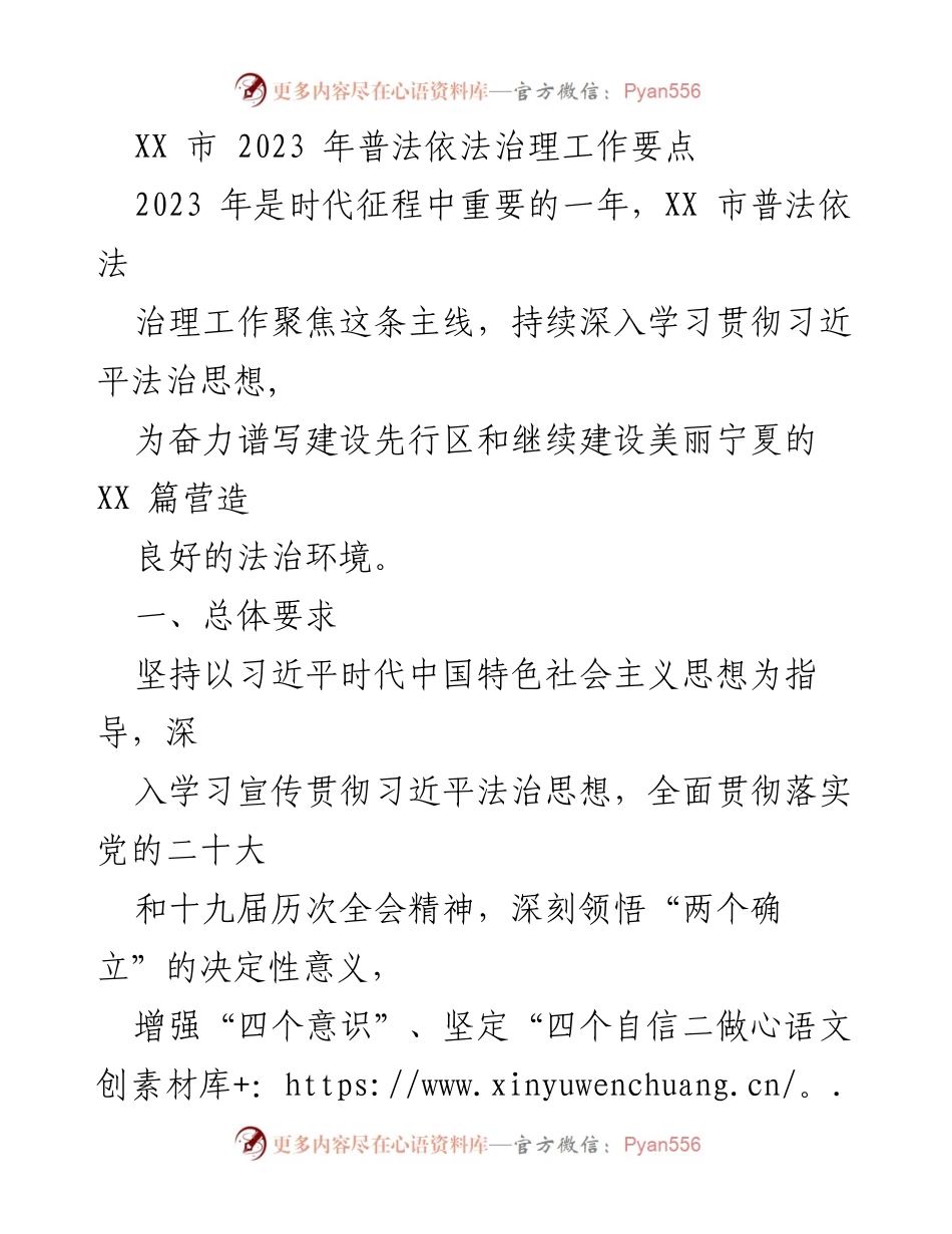 [工作要点] 2023年普法依法治理 - XX市2023年普法依法治理工作要点.docx_第1页