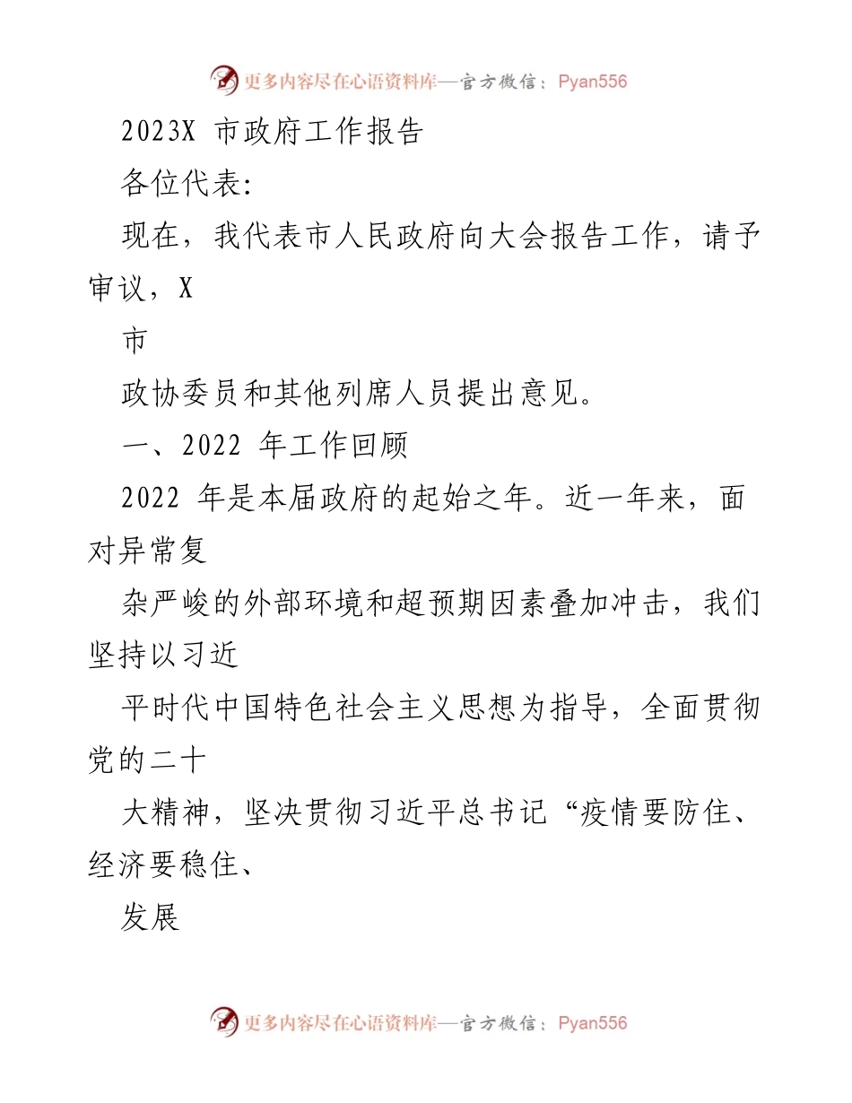 [工作报告] 市政府大会 - 2023年X市政府工作报告_5.docx_第1页