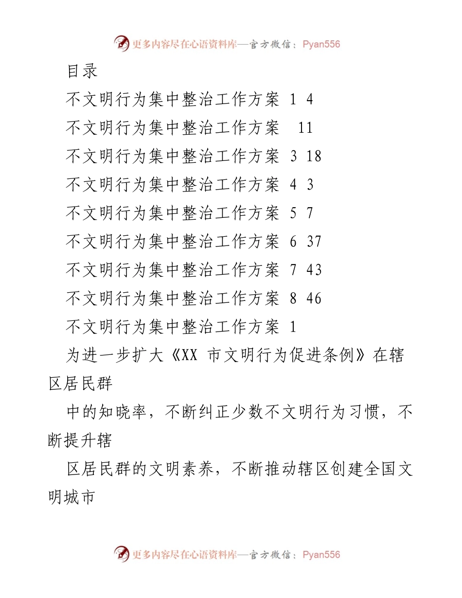 [工作方案] 不文明行为集中整治工作方案.docx_第1页