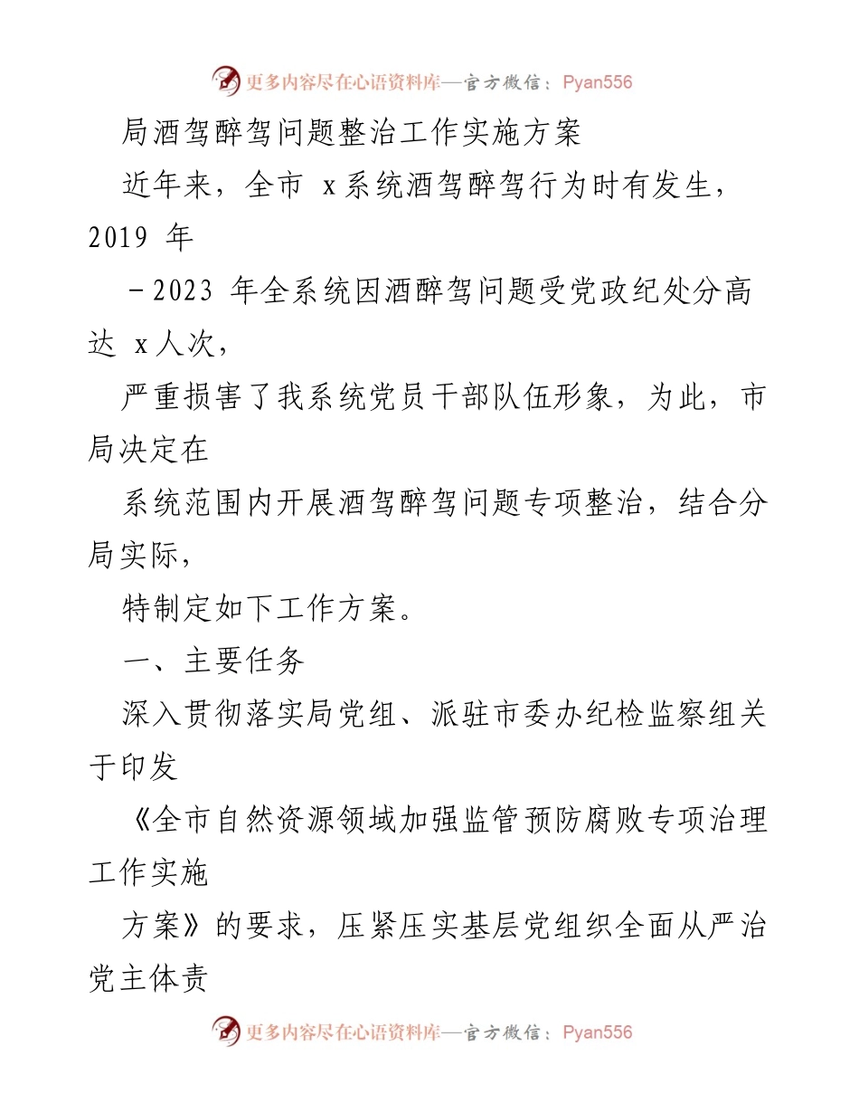 [工作方案] 整治酒驾醉驾 - 酒驾醉驾问题专项整治工作实施方案.docx_第1页