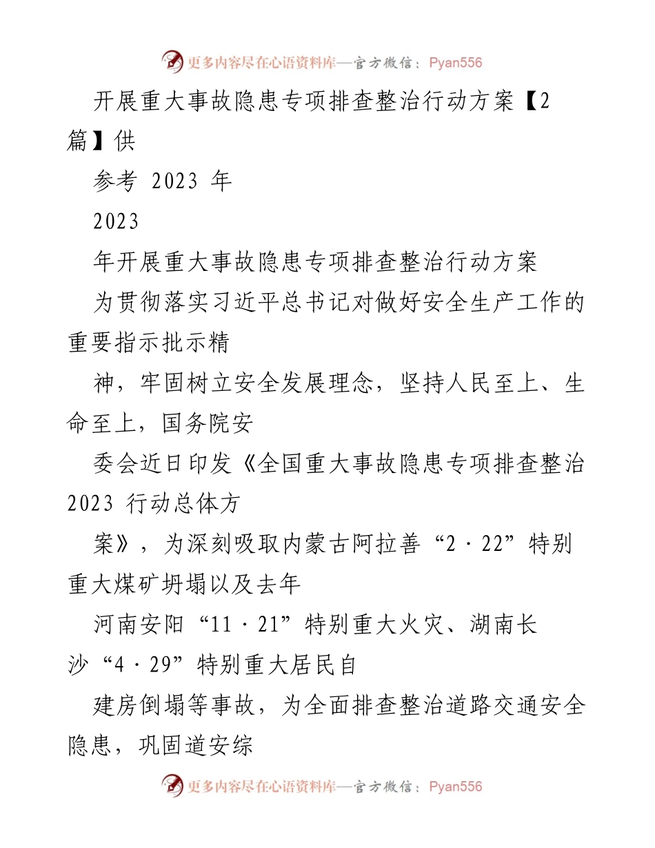 [工作方案] 安全生产 - 2023年重大事故隐患专项排查整治行动方案_9.docx_第1页