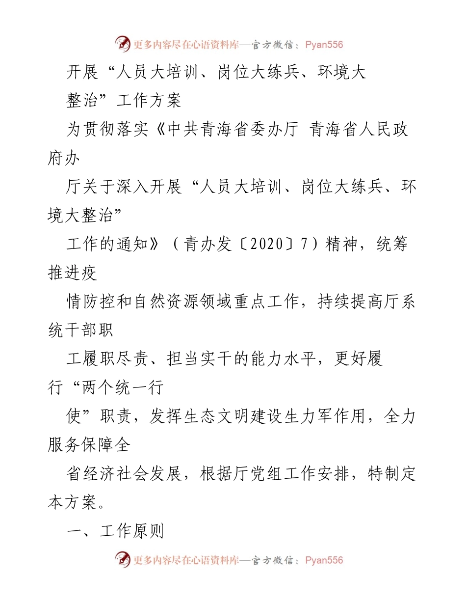 [工作方案] 自然资源部门 - “人员大培训、岗位大练兵、环境大整治”实施方案.docx_第1页