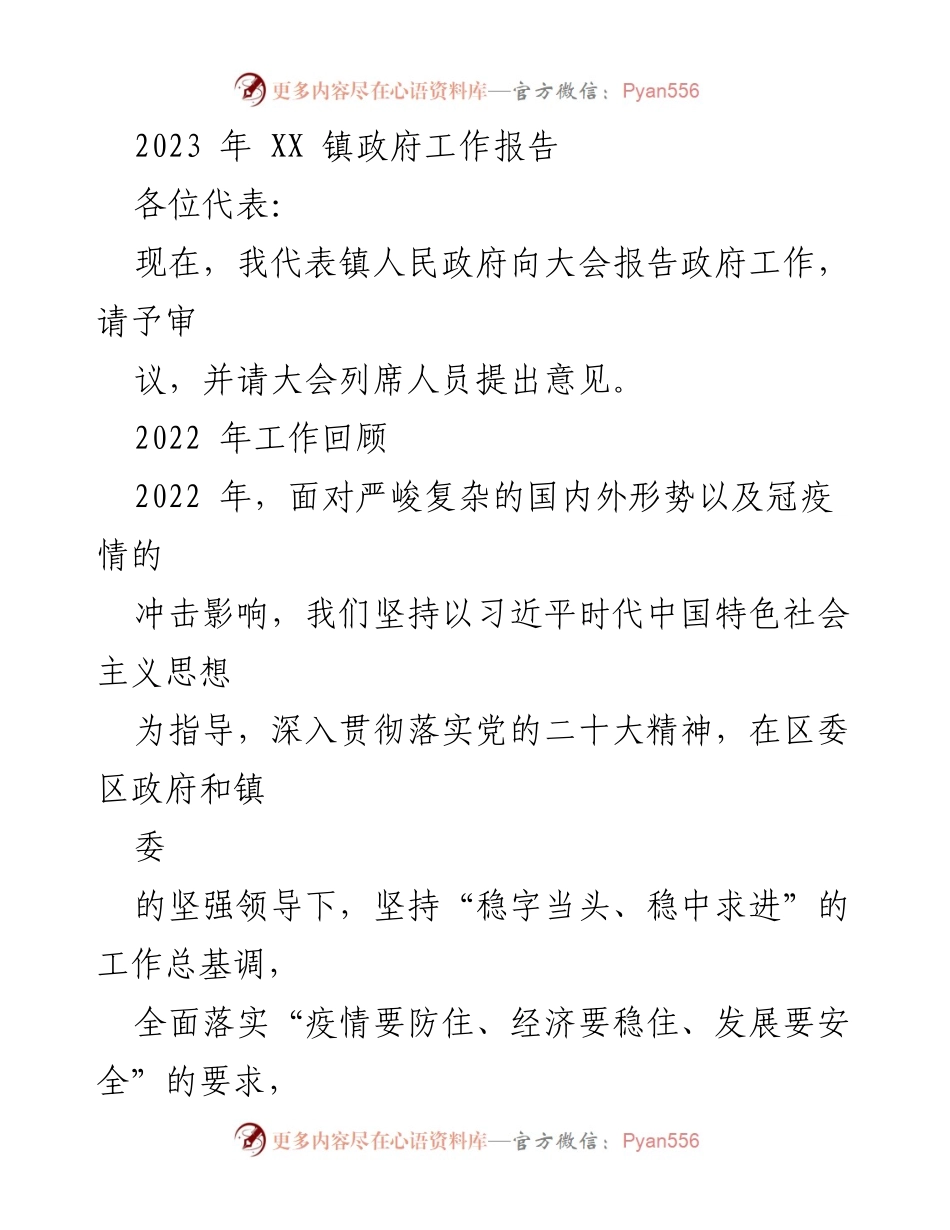 [工作报告] 镇政府大会 - 2023年XX镇政府工作报告_2.docx_第1页