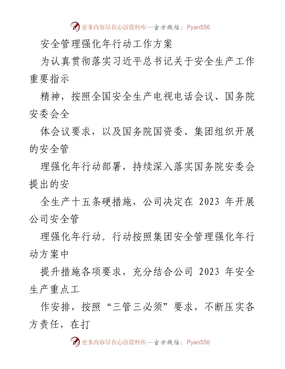 [工作方案] 安全管理强化年行动 - 2023年安全管理强化行动工作方案.docx_第1页