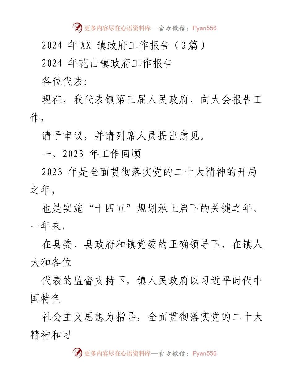 [工作报告] 镇政府会议 - 2024年花山镇政府工作报告.docx_第1页