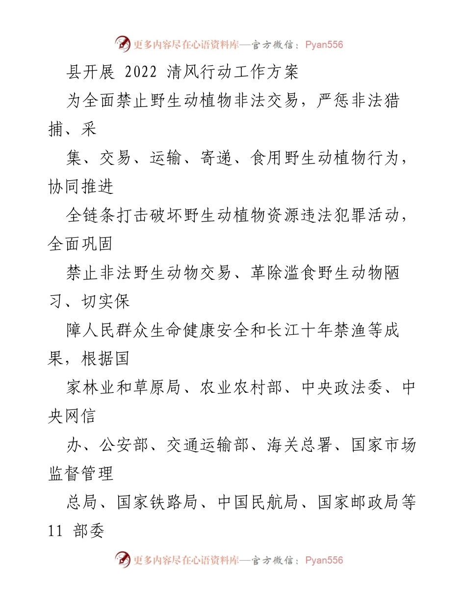[工作方案] 县级政府 - 2022 清风行动实施方案.docx_第1页