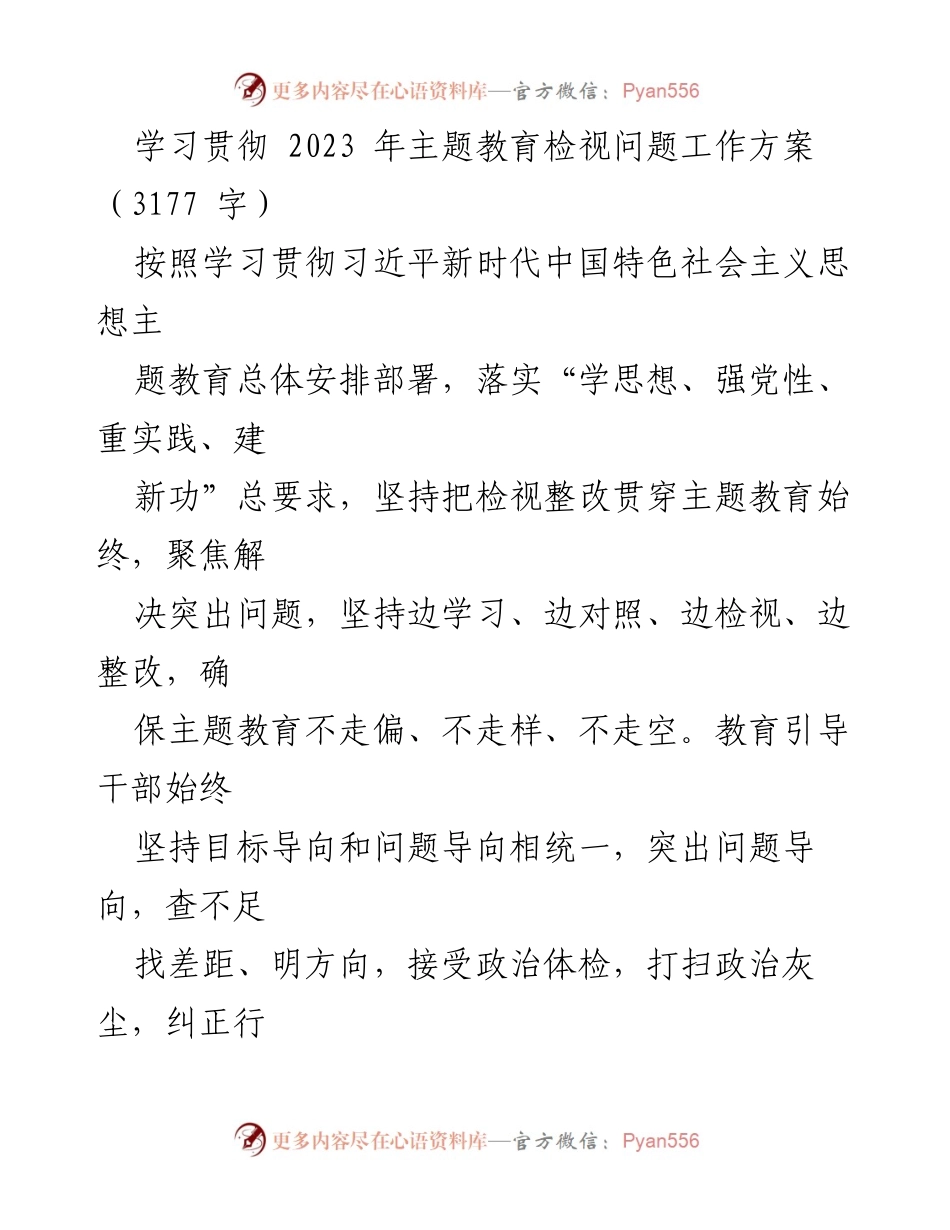 [工作方案] 主题教育 - 学习贯彻2023年主题教育检视问题工作方案.docx_第1页