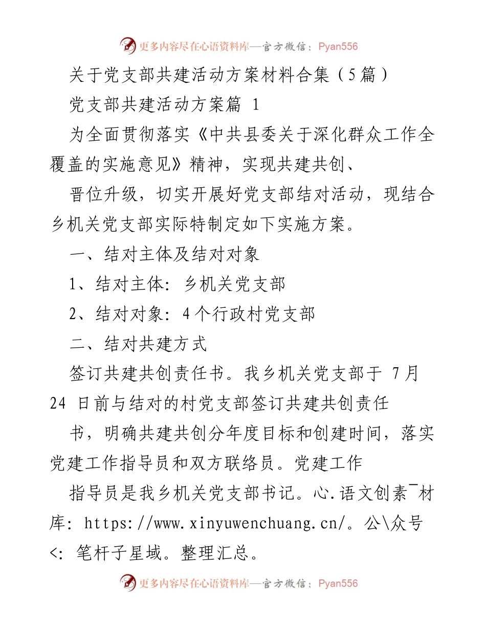 [工作方案] 党支部共建活动 - 党支部共建活动实施方案概述.docx_第1页