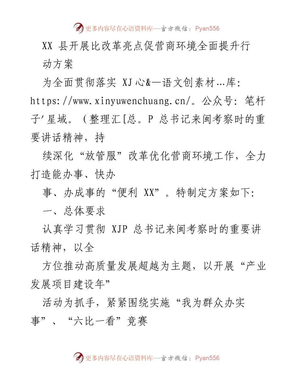 [工作方案] 政策实施 - XX县营商环境提升行动方案.docx_第1页