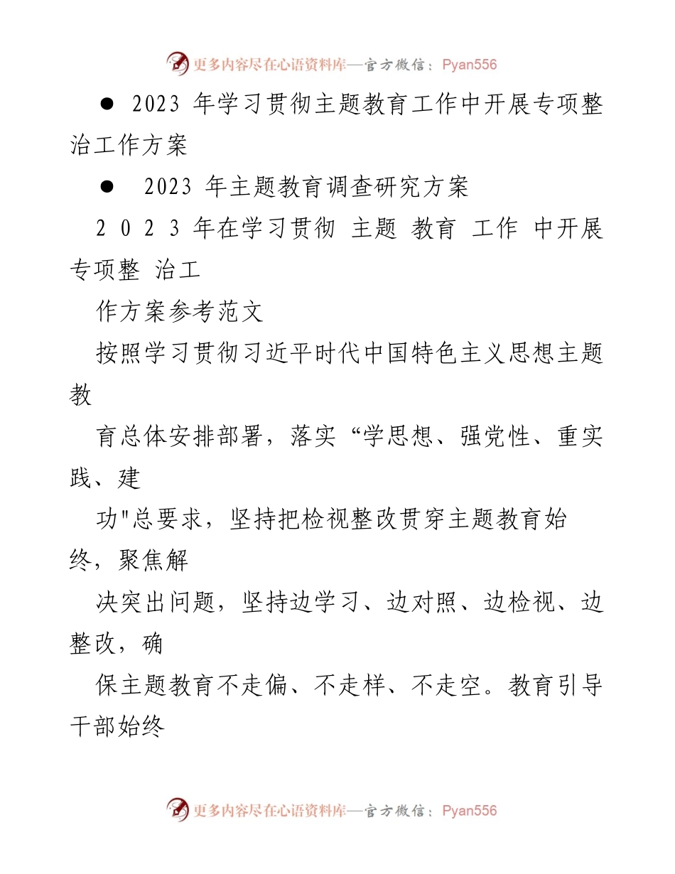 [工作方案] 主题教育实施 - 2023年主题教育专项整治工作方案.docx_第1页