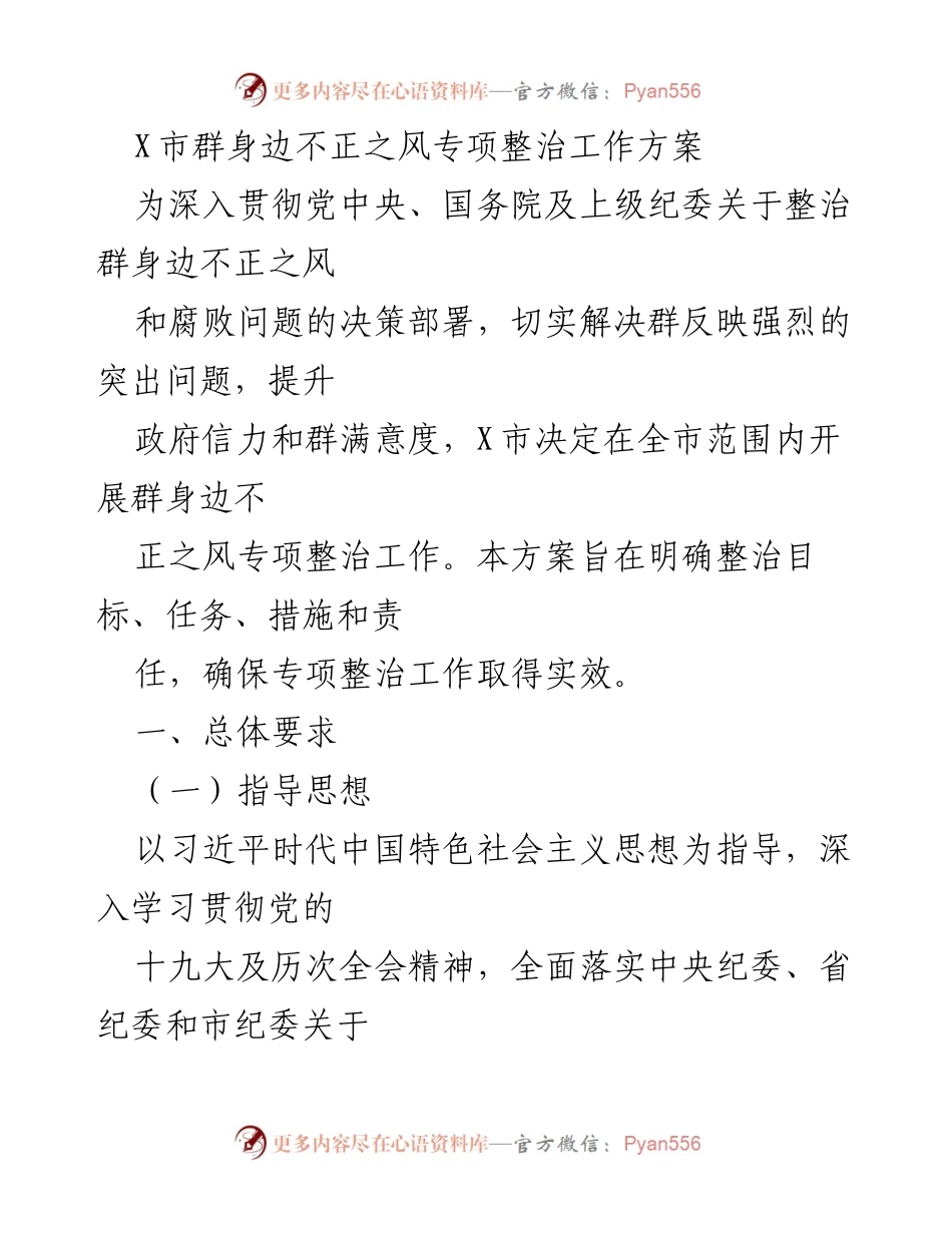 [工作方案] 专项整治 - X市群身边不正之风专项整治工作方案.docx_第1页