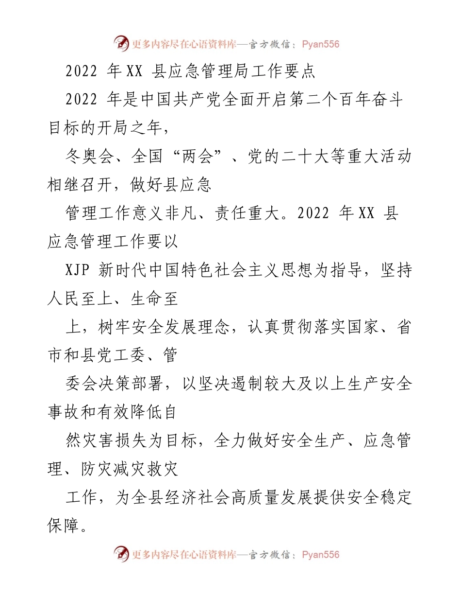 [工作要点] 2022年应急管理局 - XX县应急管理局2022年工作要点总结.docx_第1页