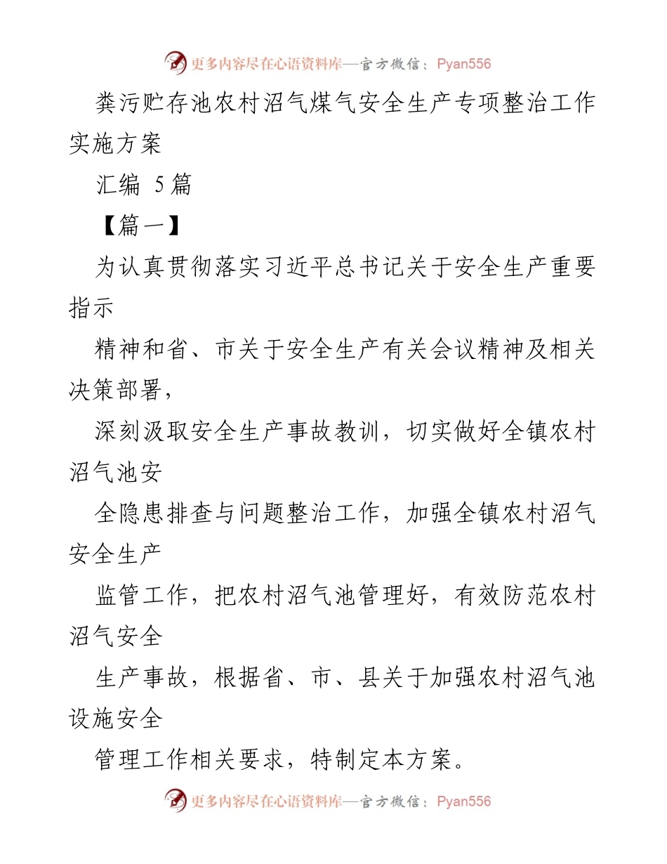 [工作方案] 农村沼气安全整治 - 农村沼气池安全生产专项整治实施方案.docx_第1页