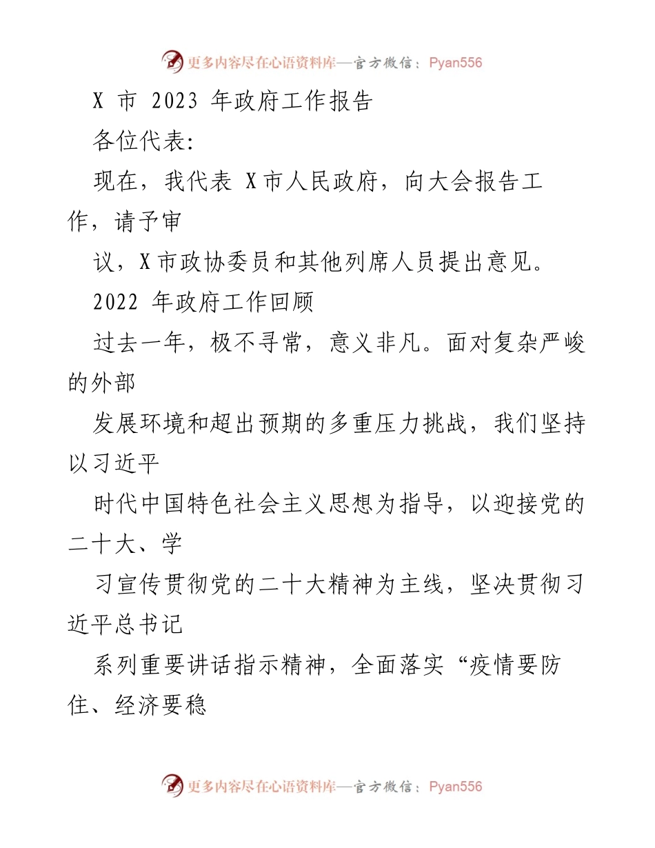[工作报告] 政府会议 - X市2023年政府工作报告_3.docx_第1页