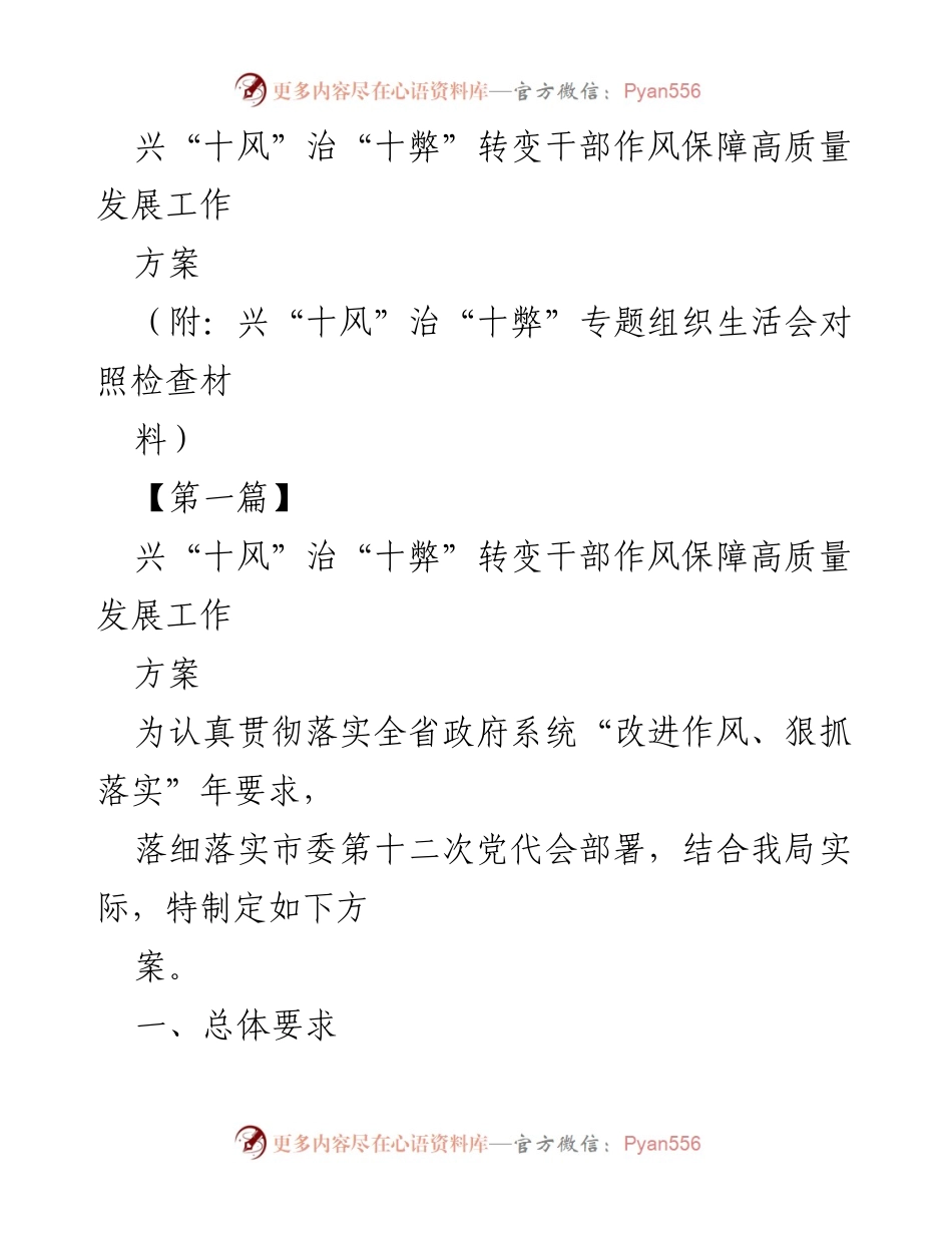 [工作方案] 政府系统 - 兴“十风”治“十弊”转变干部作风保障高质量发展实施方案.docx_第1页