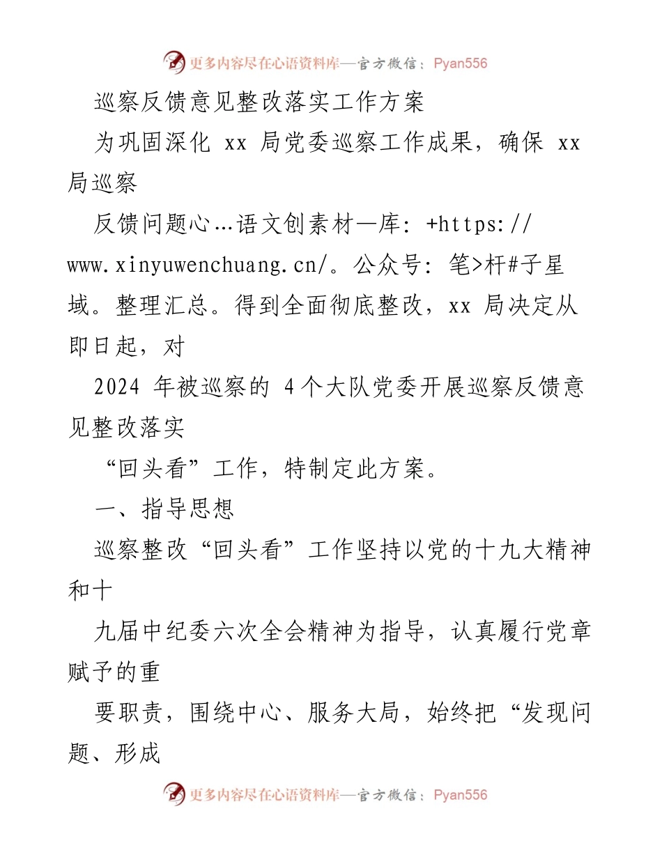 [工作方案] 巡察整改 - 巡察反馈意见整改落实工作方案.docx_第1页