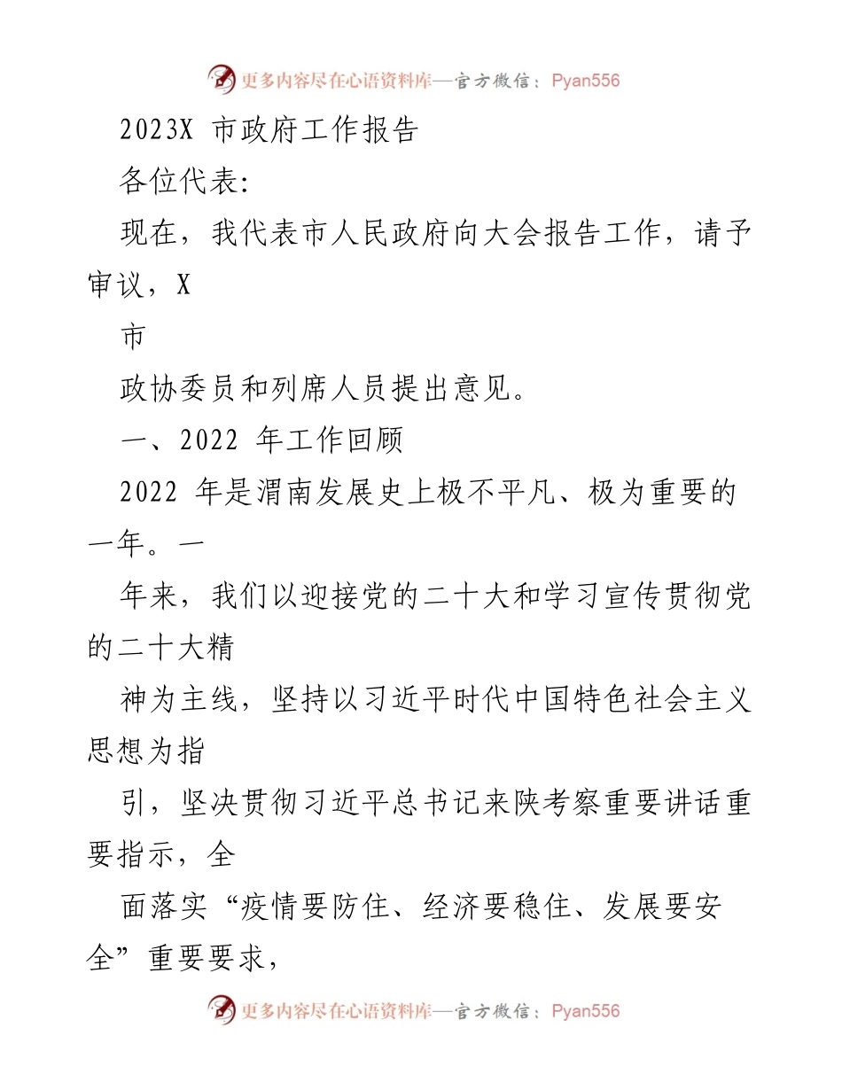 [工作报告] 市政府大会 - 2023年X市政府工作报告总结_3.docx_第1页