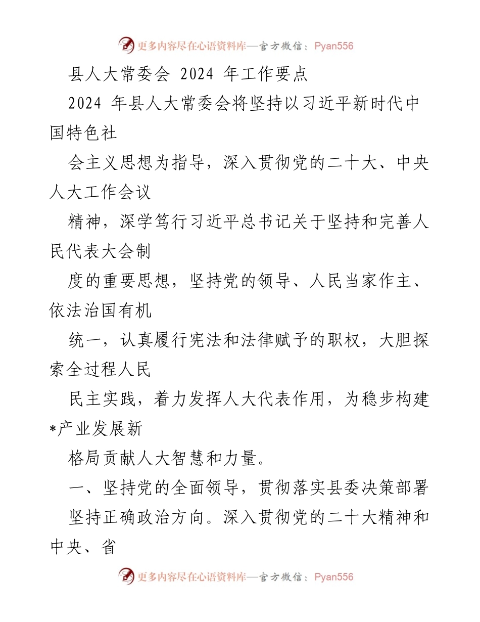 [工作要点] 县人大常委会会议 - 2024年县人大常委会工作要点总结.docx_第1页