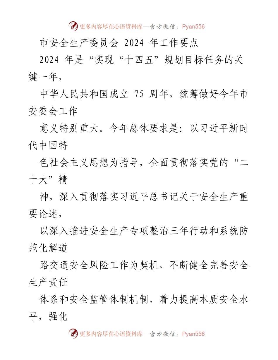 [工作要点] 市安全生产委员会 - 2024年安全生产工作要点及实施方案.docx_第1页